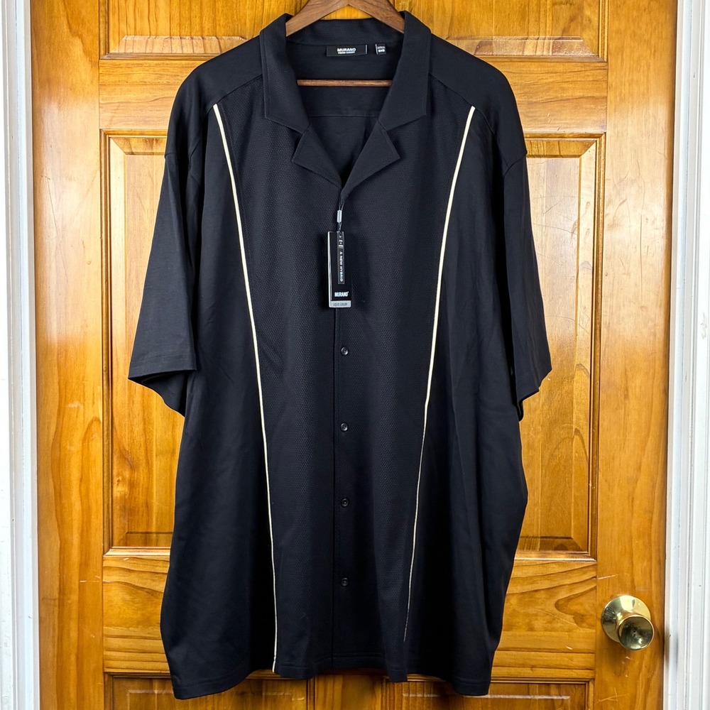 Murano Liquid Luxury Mens 3XB Black Short Sleeve Hybrid Button Down Shirt NWT